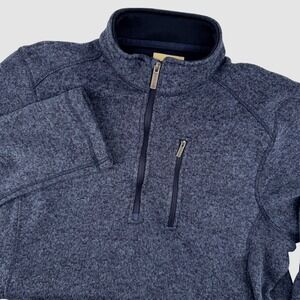 Woolrich Mens XL Quarter Zip Fleece Pullover Heathered Navy Blue Sweater Knit